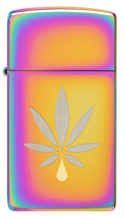 Front view of Zippo Cannabis Leaf Design Slim Multi Color Windproof Lighter.
