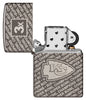 Zippo NFL Kansas City Chiefs Super Bowl Commemorative Armor Black Ice Windproof Lighter with its lid open and unlit.