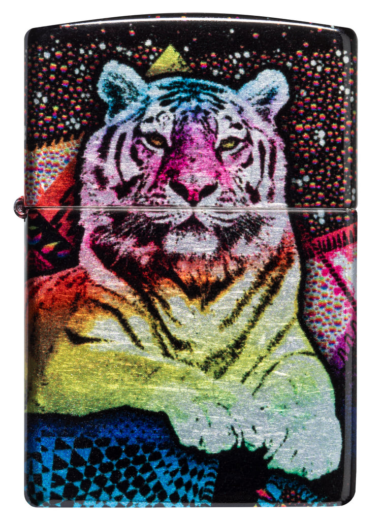Front view of Zippo Tiger Glory 540 Tumbled Chrome Windproof Lighter.