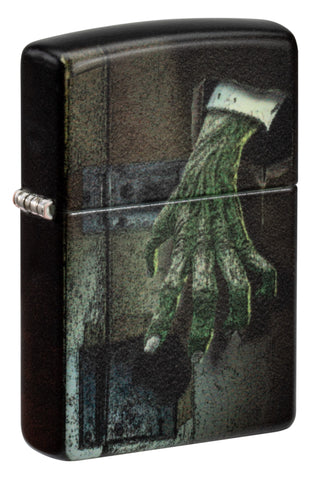Front shot of Glow In the Dark Zombie Hand Windproof Lighter standing at a 3/4 angle.