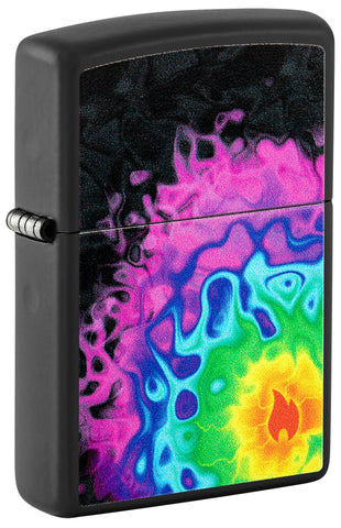 Front shot of Zippo Pattern Design Black Matte Windproof Lighter standing at a 3/4 angle.