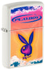 Front shot of Zippo Playboy White Matte Windproof Lighter standing at a 3/4 angle.