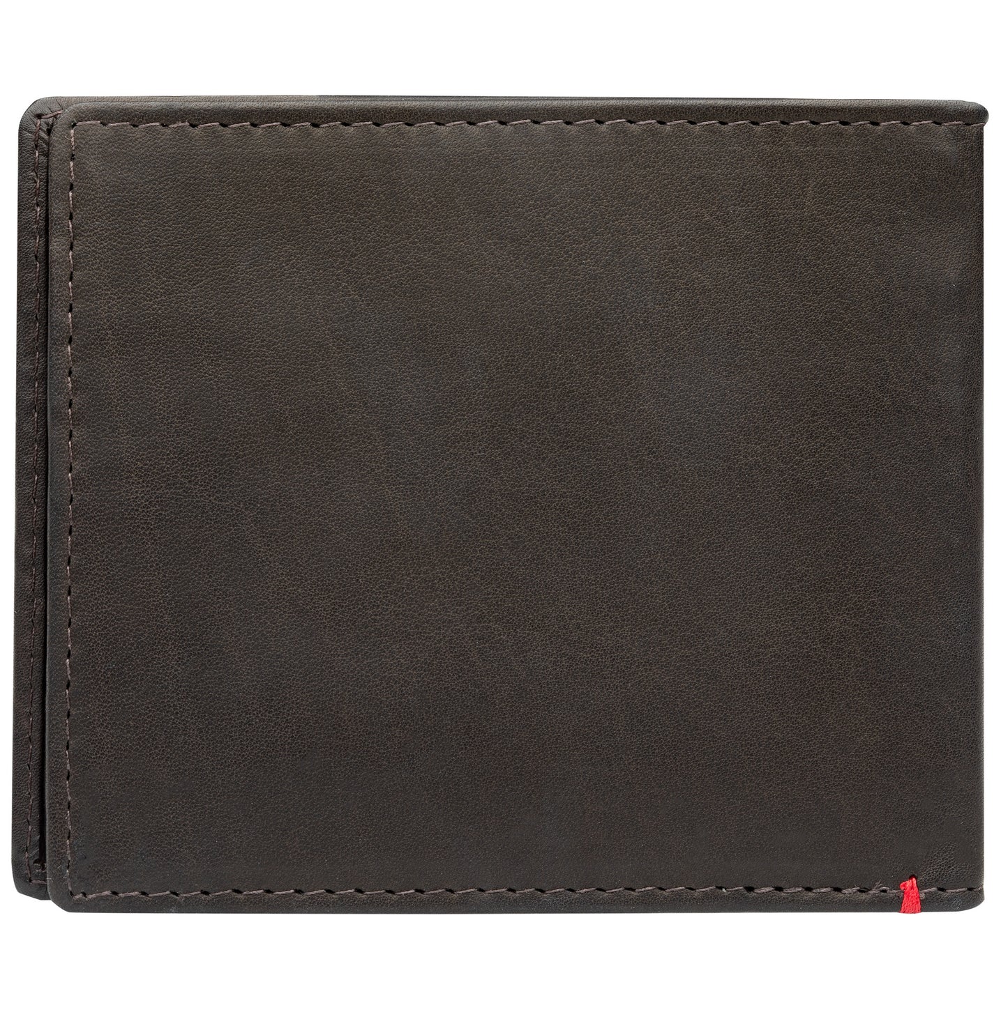Back of mocha leather Wallet With Skull Metal Plate - ID Window