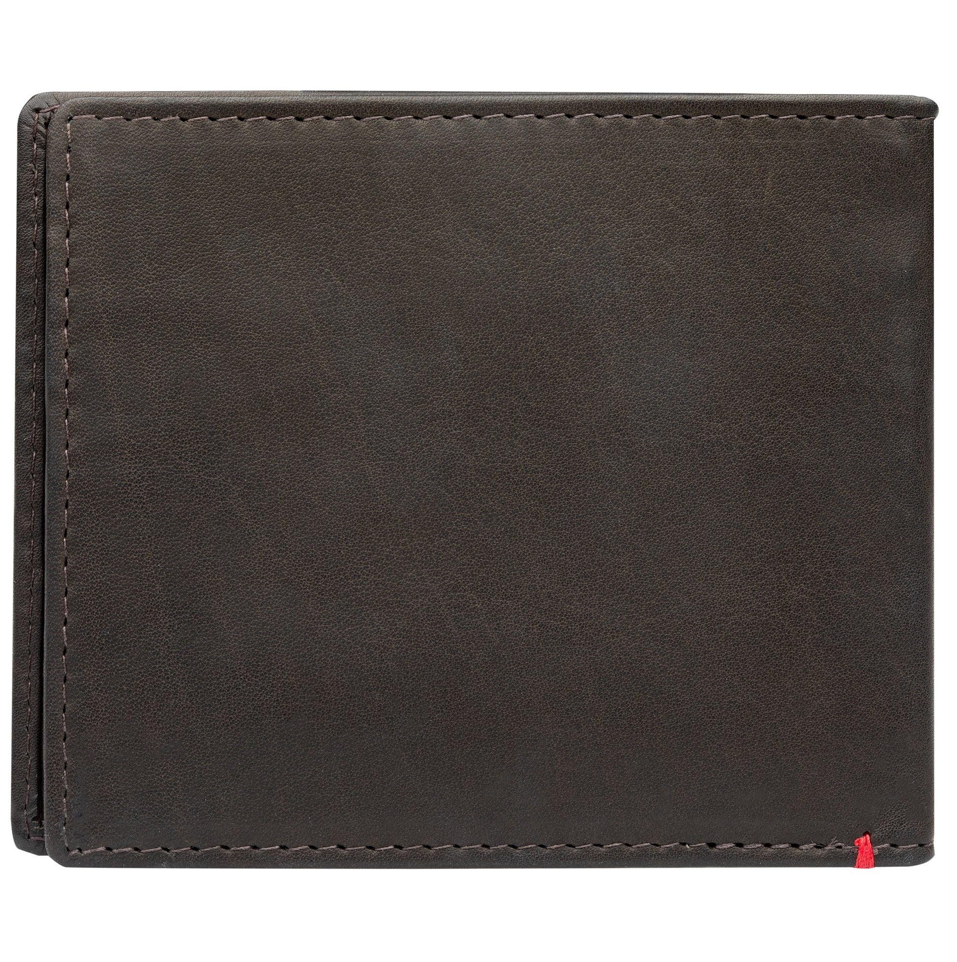 Back of mocha leather Wallet With Skull Metal Plate - ID Window