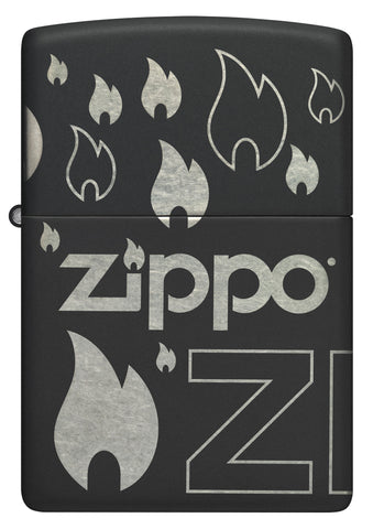 Front shot of Zippo Design Black Matte with Chrome Windproof Lighter.