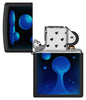 Zippo Black Light Lava Lamp Design Black Matte Windproof Lighter with its lid open and unlit.