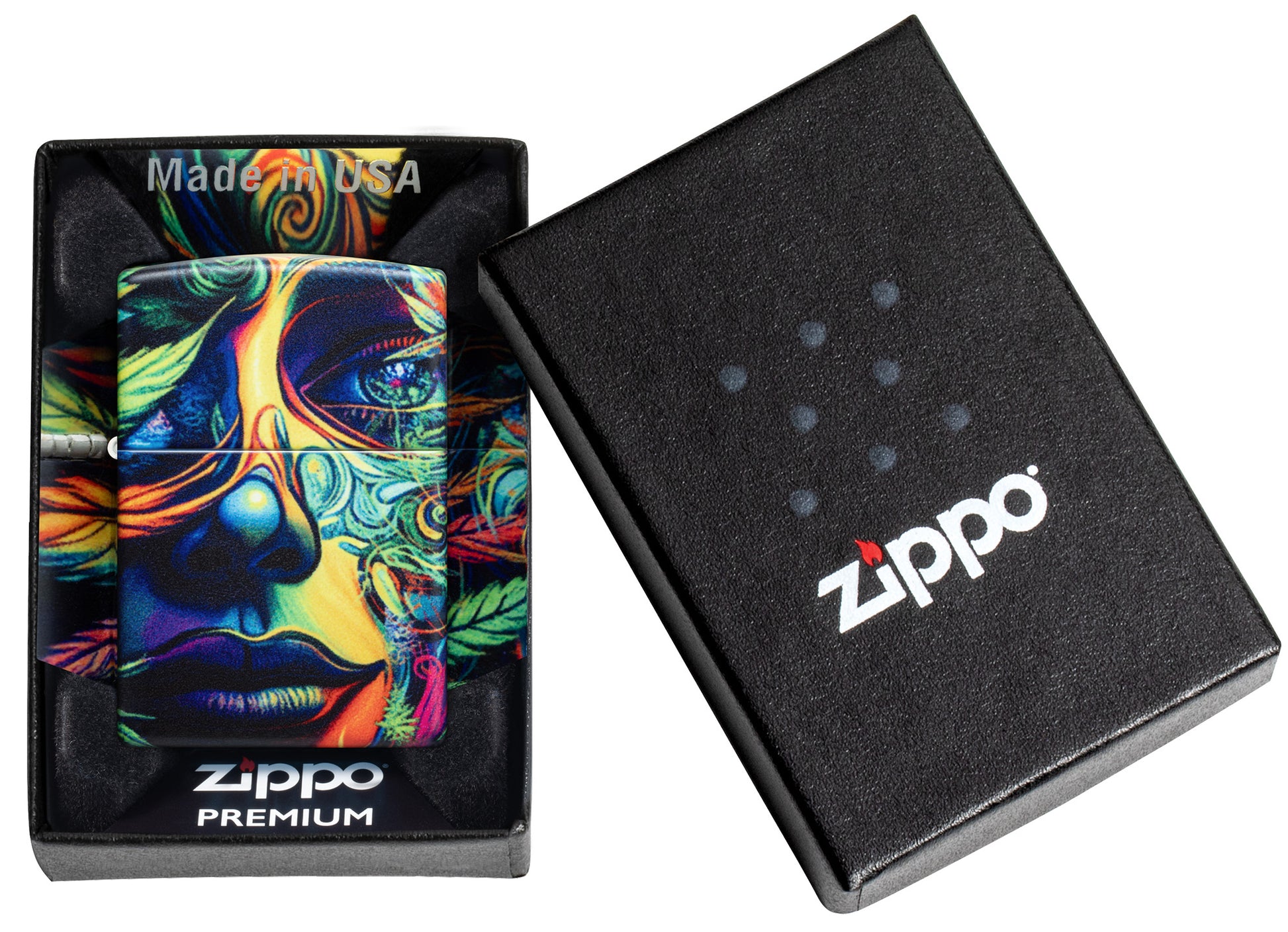 Zippo Cannabis Camo Design 540 Matte Windproof Lighter in its packaging.