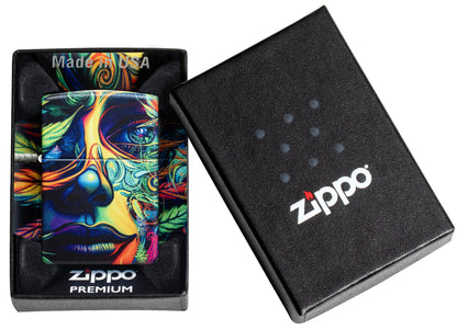 Zippo Cannabis Camo Design 540 Matte Windproof Lighter in its packaging.
