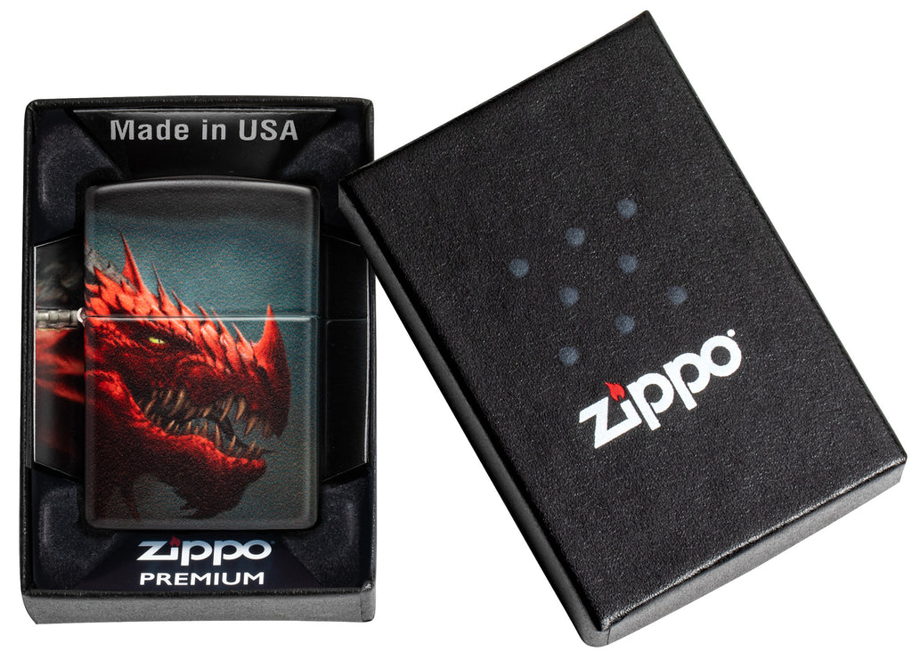 Zippo Dragon Design 540 White Matte Windproof Lighter in its packaging.