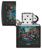 Zippo Black Light Rick Rietveld Design Black Martte Windproof Lighter with its lid open and unlit.