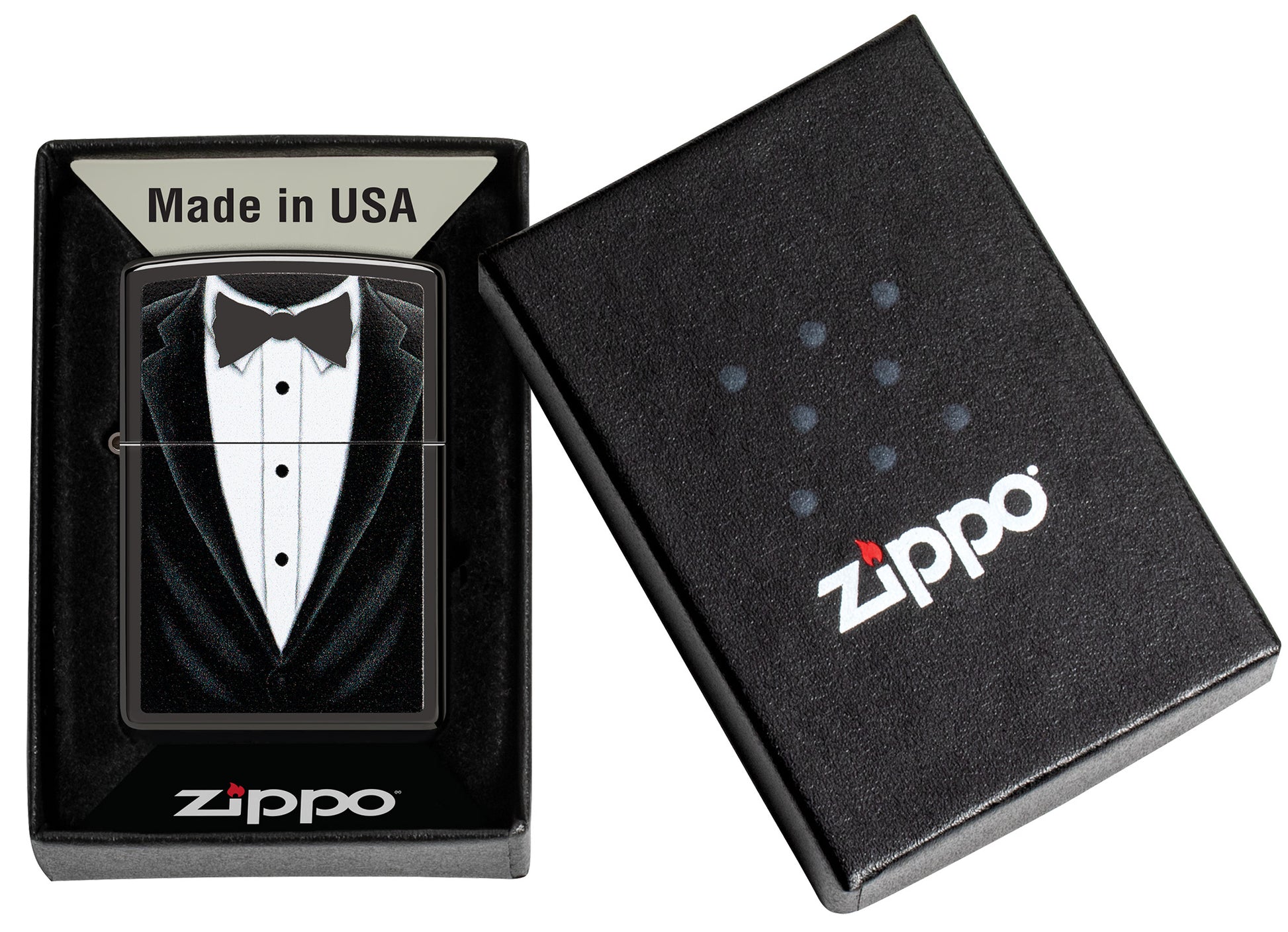 Black Bowtie Windproof Lighter in its packaging