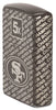 Angled shot of Zippo NFL San Francisco 49ers Super Bowl Commemorative Armor Black Ice Windproof Lighter showing the front and right side of the lighter.