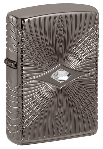 Front view of Zippo Pattern Armor Black Ice Windproof Lighter standing at a 3/4 angle.
