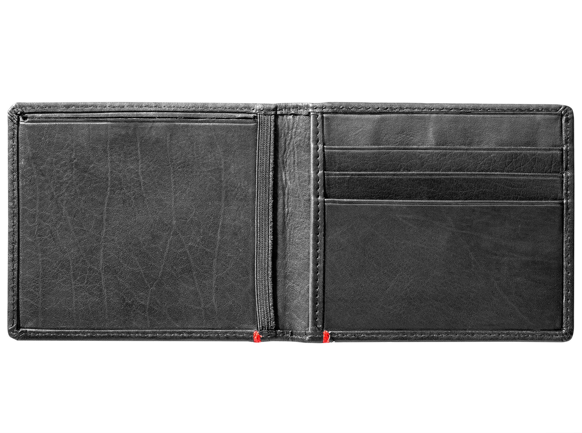 Black Leather Wallet With Anchor Metal Plate design minimalist back full