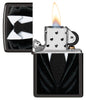 Black Tie Design Windproof Lighter with its lid open and lit