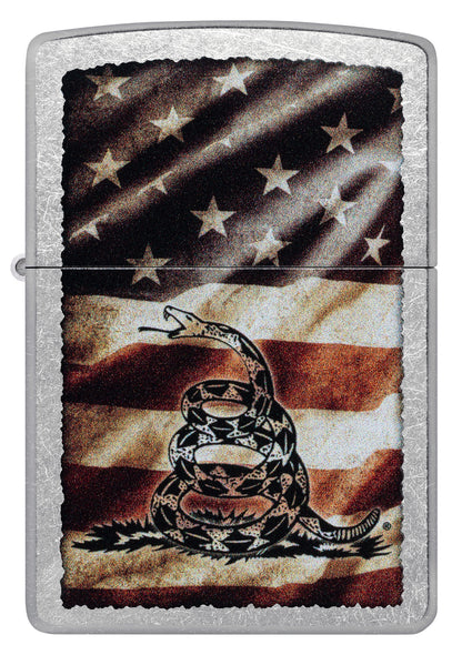Front view of Zippo Dont Tread on MeÂ® Street Chrome Windproof Lighter.