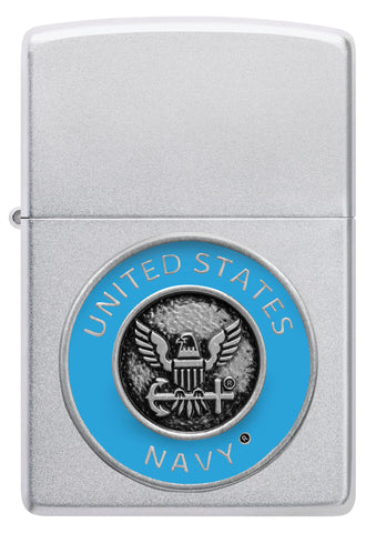 Front view of Zippo United States Navy® Emblem Satin Chrome Windproof Lighter.