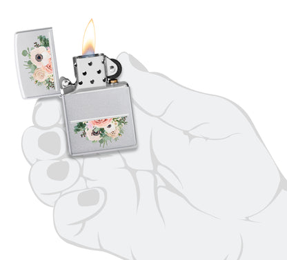 Floral Lighter Windproof Lighter lit in hand