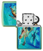 Zippo Guy Harvey High Polish Teal Windproof Lighter with its lid open and unlit.