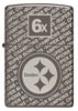 Front view of Zippo NFL Pittsburgh Steelers Super Bowl Commemorative Armor Black Ice Windproof Lighter.