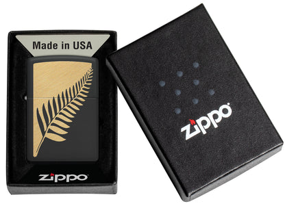 Zippo Zen Flora Design Black Matte Windproof Lighter in its packaging.