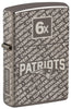 Front shot of Zippo NFL New England Patriots Super Bowl Commemorative Armor Black Ice Windproof Lighter standing at a 3/4 angle.