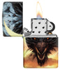 Zippo Dragon Design Glow in the Dark Green Matte Windproof Lighter with its lid open and lit.