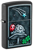 Front shot of Zippo Ladybug Design Black Matte Windproof Lighter standing at a 3/4 angle.