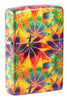 Front shot of Zippo Cannabis Design 540 Tumbled Brass Windproof Lighter standing at a 3/4 angle.
