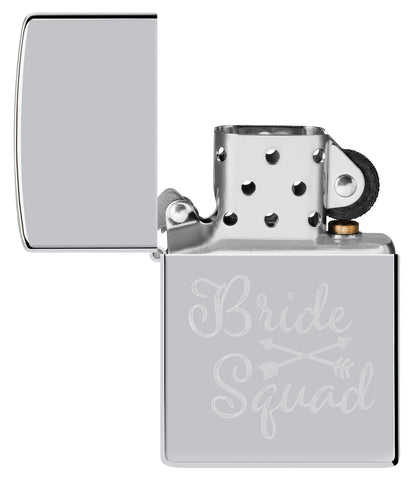 Bridesquad Design Windproof Lighter with its lid open and unlit