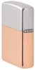Angled shot of Zippo Bimetal Case Lighter - Copper Lid Windproof Lighter showing the back and hinge side of the lighter.