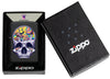 Zippo Skull Moon Design Black Matte Windproof Lighter in its packaging.