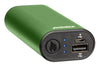 Green HeatBank® 6 Rechargeable Hand Warmer laying flat, showing the power button, the light indicators, and the in/out ports.