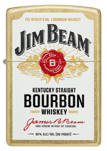 Front view of Zippo Jim BeamÂ® Label Design Regular Street Brass Windproof Lighter.