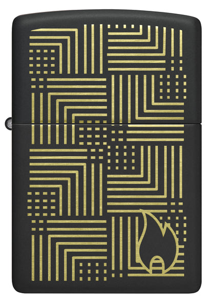 Front view of Zippo Reflection Design Black Matte Windproof Lighter.