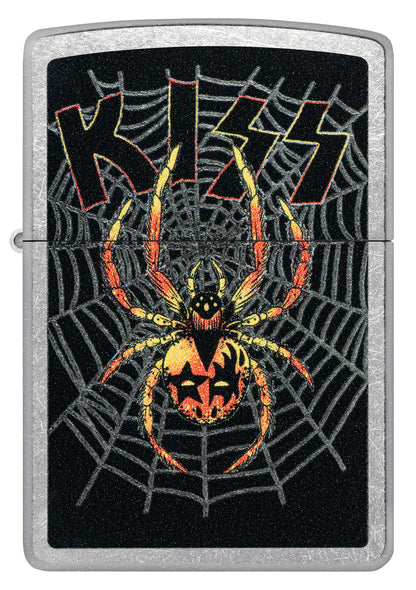 Front view of Zippo KISS® Spider Design Street Chrome Windproof Lighter.