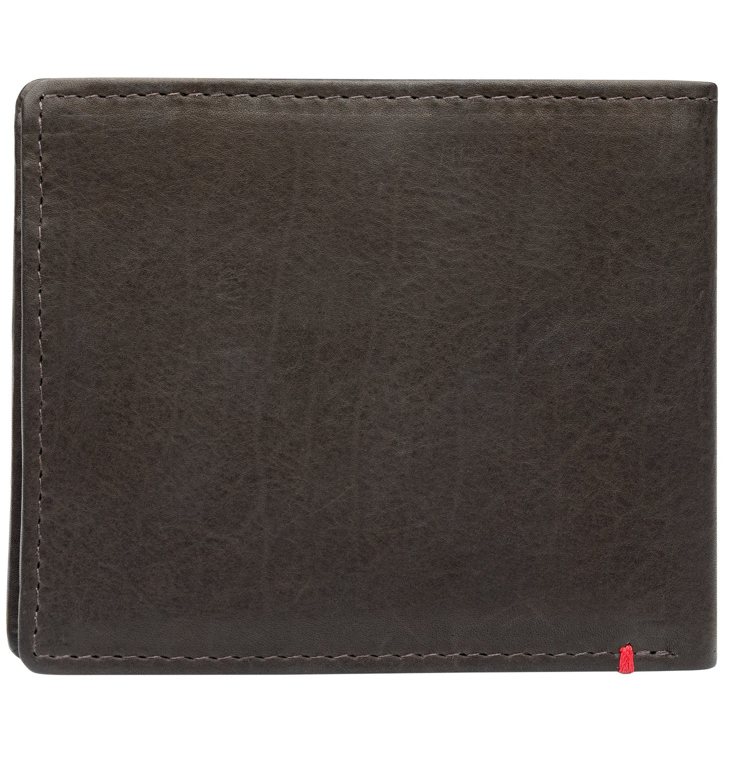 Back of mocha leather Wallet With Skull Metal Plate - ID Window