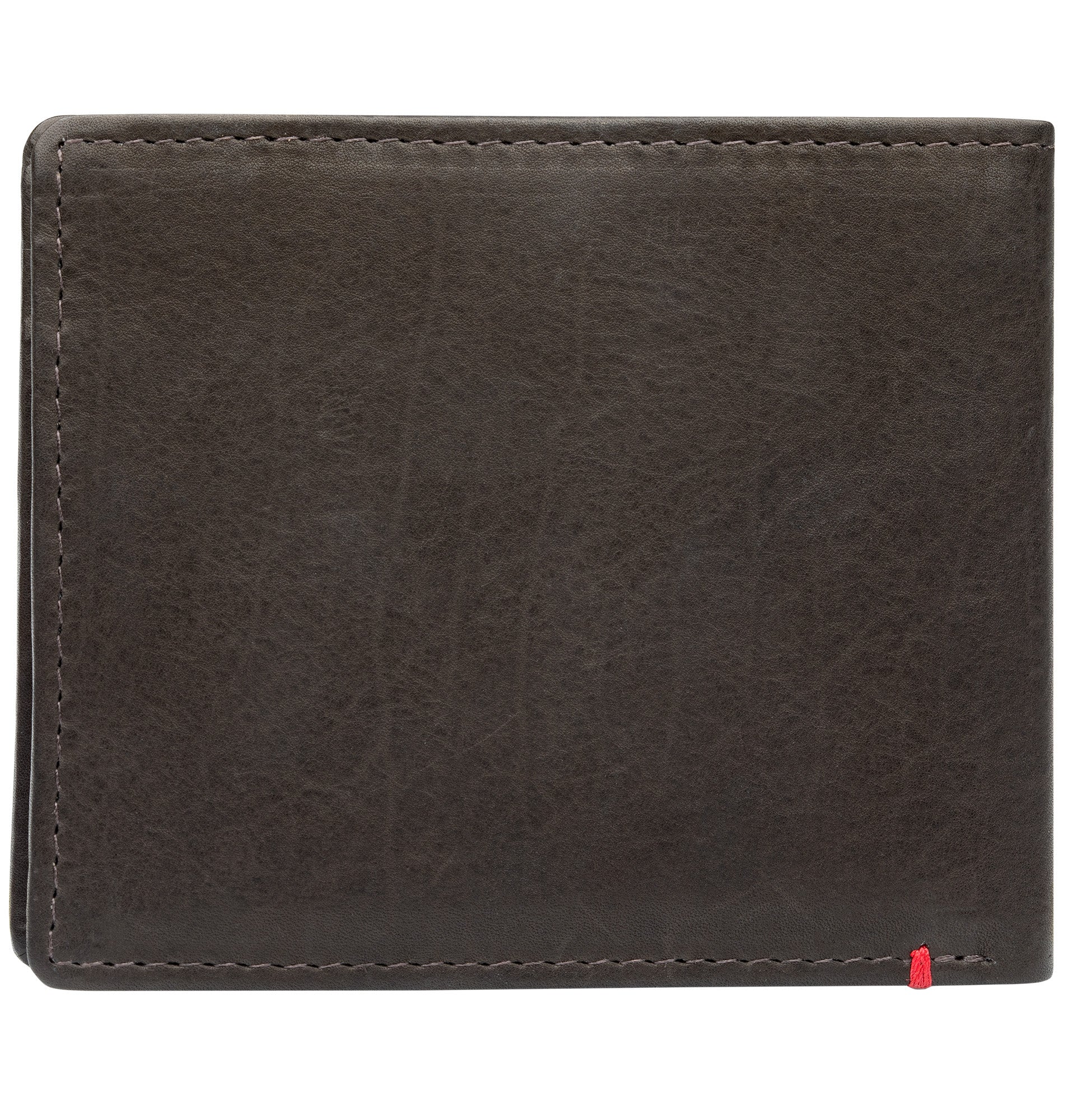 Back of mocha leather Wallet With Skull Metal Plate - ID Window