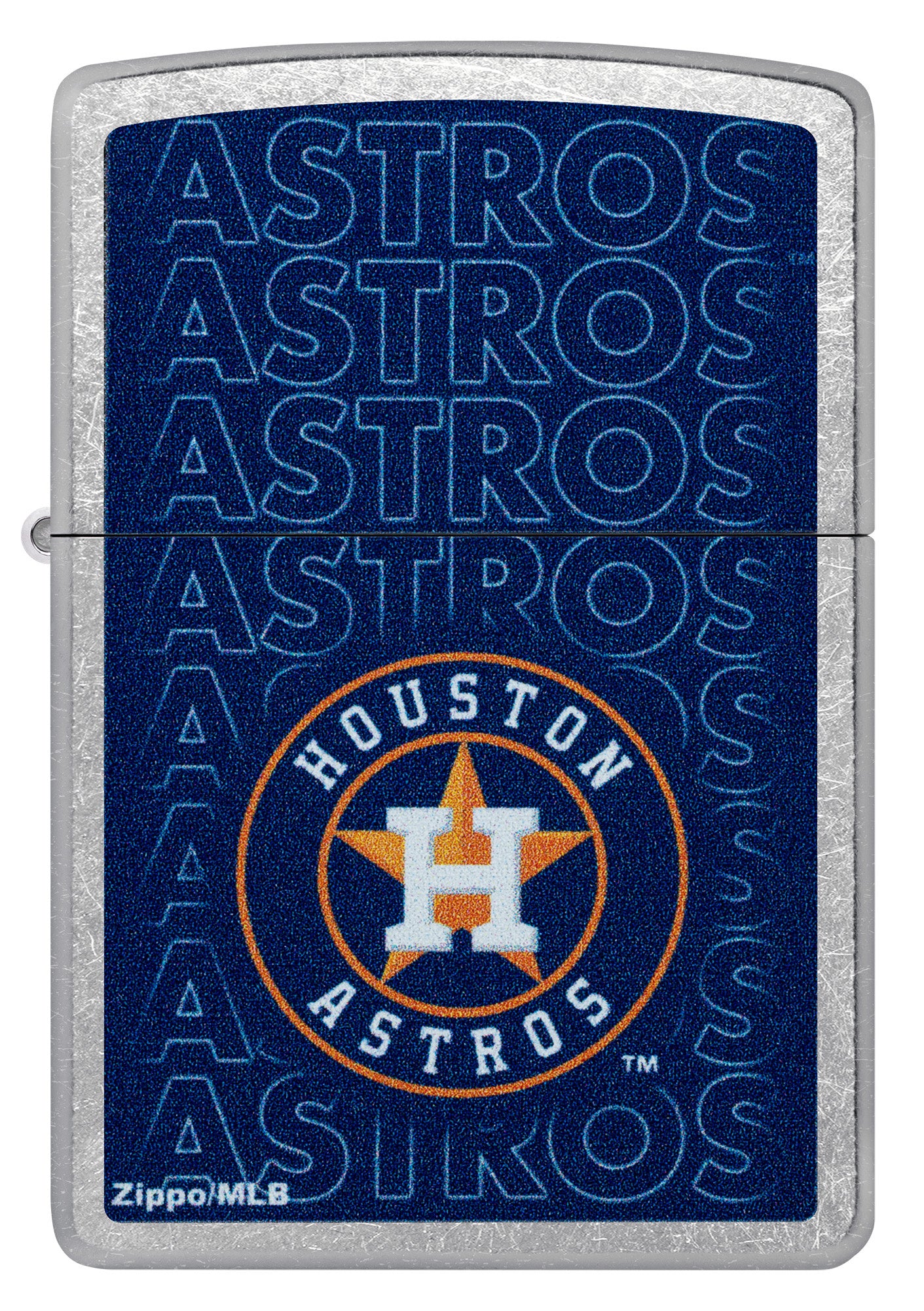 Front view of Zippo MLB® Houston Astros Street Chrome Windproof Lighter.