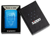 Zippo American Skull Design High Polish Blue Windproof Lighter in its packaging.