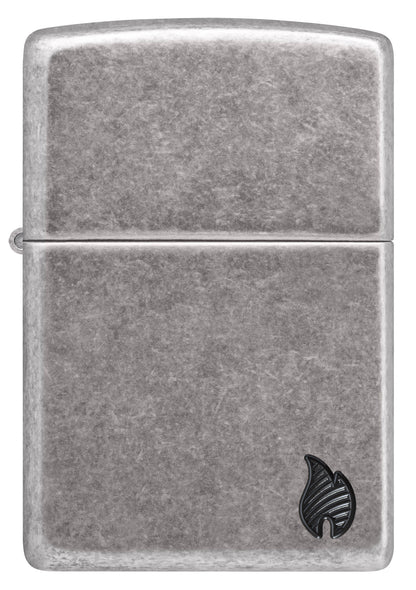 Front view of Zippo ArmorÂ® Series Flame Antique Silver Windproof Lighter