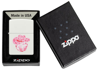Zippo Honky Tonk Design White Matte Windproof Lighter in its packaging.