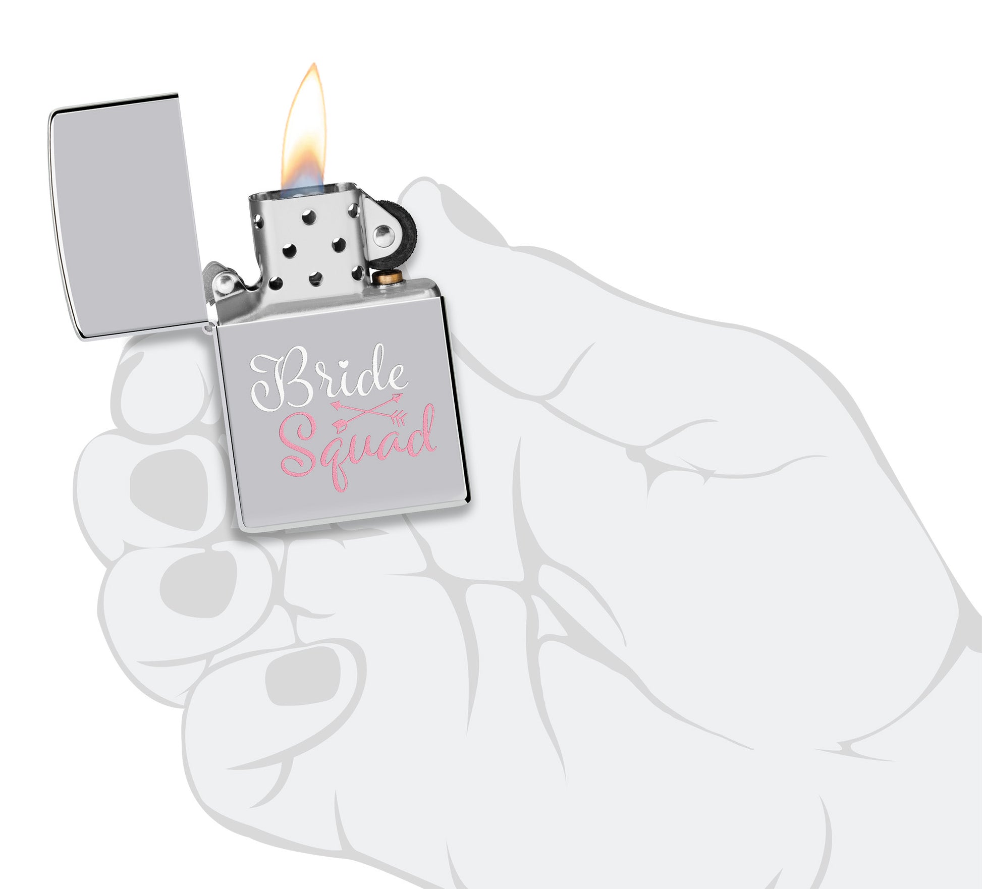 Colorful Bridesquad Design Windproof Lighter lit in hand