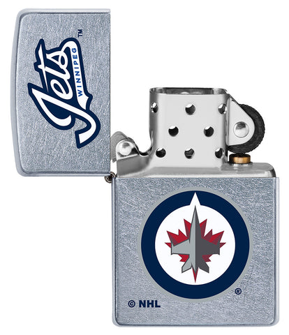 NHL Winnipeg Jets Street Chrome™ Windproof Lighter with its lid open and unlit