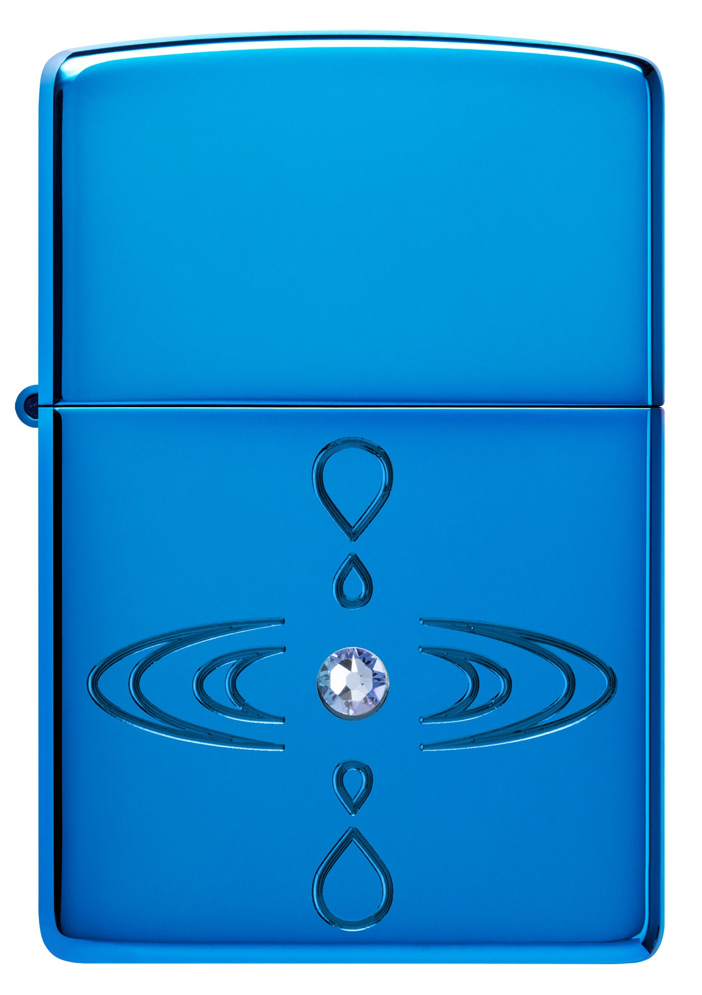 Zippo Simple Design Armor High Polish Blue Windproof Lighter with its lid open and unlit.