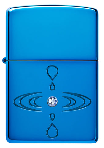 Zippo Simple Design Armor High Polish Blue Windproof Lighter with its lid open and unlit.