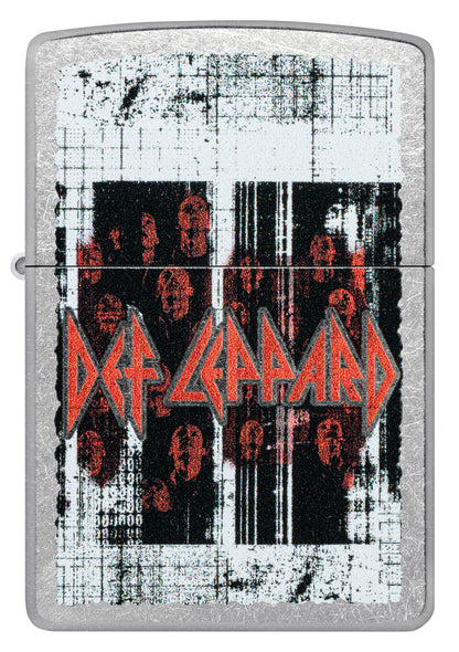Front view of Zippo Def Leppard Logo Design Street Chrome Windproof Lighter.