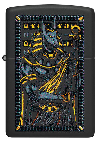 Front view of Zippo Anubis Design Black Matte Windproof Lighter.