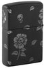 Back view of Zippo Flower Skulls Design Black Matte with Chrome Windproof Lighter standing at a 3/4 angle.