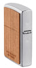 WOODCHUCK USA Cherry Emblem Windproof Lighter standing at an angle showing the back and hinge side of the lighter